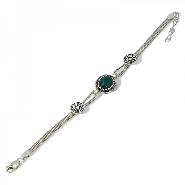 ΧΕΙΡΟΠΟΙΗΤΟ ΑΛΥΣΙΔΩΤΟ ΒΡΑΧΙΟΛΙ ΑΣΗΜΙ925 ΚΑΙ ΠΡΑΣΙΝΟ ΑΧΑΤΗ ΠΕΤΡΑ