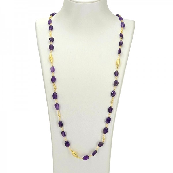 ΜΑΚΡΥ ΚΟΛΙΕ ΑΣΗΜΙ925 ΕΠΙΧΡΥΣΩΣΗ Κ18 ΣΕΙΡΕ ΜΕ ΟΡΥΚΤΕΣ ΠΕΤΡΕΣ ΑΜΕΘΥΣΤΟ