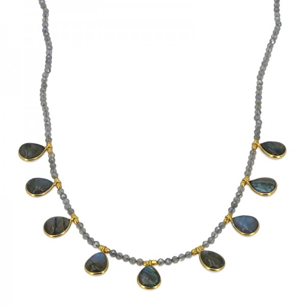 ΧΕΙΡΟΠΟΙΗΤΟ ΚΟΛΙΕ ΑΠΟ ΑΣΗΜΙ925 ΜΕ ΛΑΜΠΡΑΝΤΟΡΙΤΗ ΚΑΙ ΧΑΛΑΖΙΑ ΠΕΤΡΕΣ