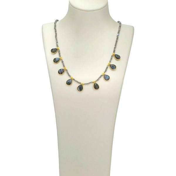 ΧΕΙΡΟΠΟΙΗΤΟ ΚΟΛΙΕ ΑΠΟ ΑΣΗΜΙ925 ΜΕ ΛΑΜΠΡΑΝΤΟΡΙΤΗ ΚΑΙ ΧΑΛΑΖΙΑ ΠΕΤΡΕΣ