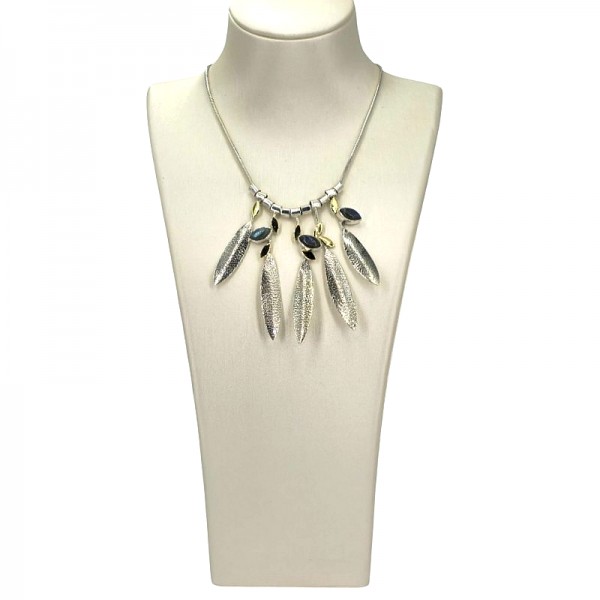 ΚΟΛΙΕ ΦΥΛΛΑ ΕΛΙΑΣ ΑΠΟ ΑΣΗΜΙ925 ΚΑΙ ΛΑΜΡΑΝΤΟΡΙΤΗ ΠΕΤΡΕΣ