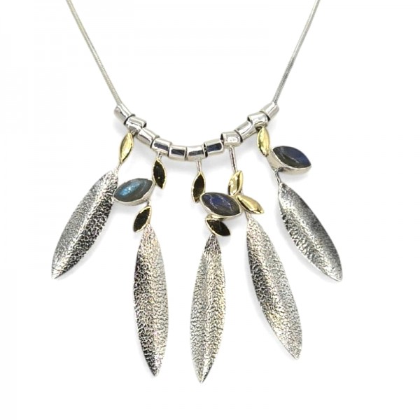 ΚΟΛΙΕ ΦΥΛΛΑ ΕΛΙΑΣ ΑΠΟ ΑΣΗΜΙ925 ΚΑΙ ΛΑΜΡΑΝΤΟΡΙΤΗ ΠΕΤΡΕΣ