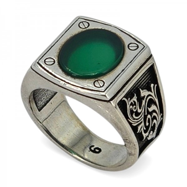 ΑΝΔΡΙΚΟ ΔΑΧΤΥΛΙΔΙ ΑΠΟ ΑΣΗΜΙ925 ΚΑΙ ΠΡΑΣΙΝΟ ΑΧΑΤΗ ΠΕΤΡΑ