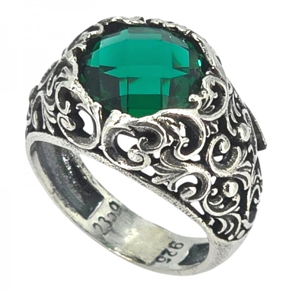 ΣΚΑΛΙΣΤΟ ΧΕΙΡΟΠΟΙΗΤΟ ΔΑΧΤΥΛΙΔΙ ΑΠΟ ΑΣΗΜΙ925 ΚΑΙ ΠΡΑΣΙΝΟ ΖΙΡΚΟΝ ΠΕΤΡΑ