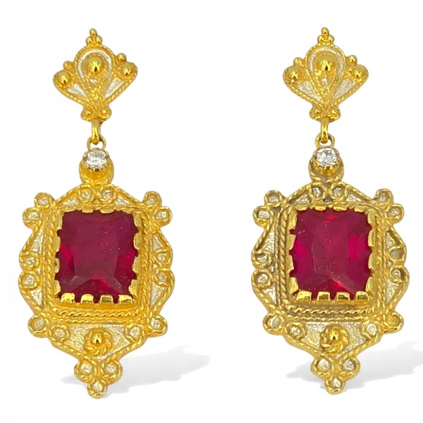 ΒΥΖΑΝΤΙΝΑ ΣΚΟΥΛΑΡΙΚΙΑ ΑΣΗΜΙ925 ΜΕ ΕΠΙΧΡΥΣΩΣΗ Κ18 ΚΑΙ ΡΟΥΜΠΙΝΟΓΡΑΝΑΔΑ ΠΕΤΡΑ