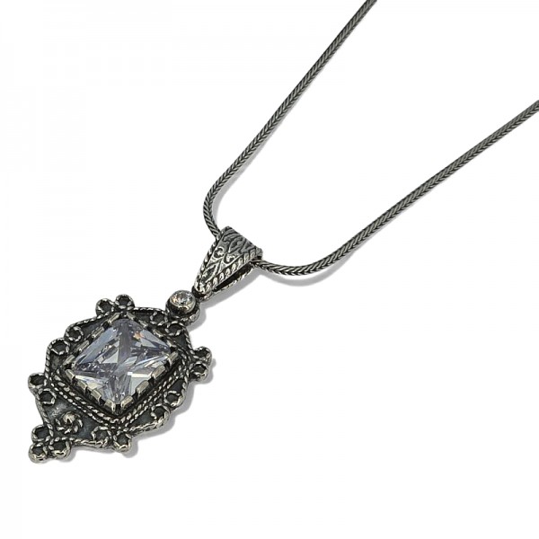 ΑΝΤΙΚΕ ΜΕΝΤΑΓΙΟΝ ΑΣΗΜΙ925 ΜΕ ΖΙΡΚΟΝ ΠΕΤΡΕΣ