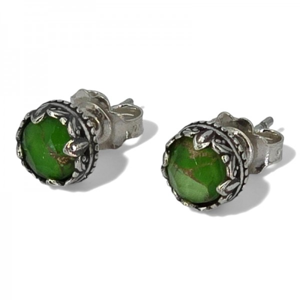 ΑΝΤΙΚΕ ΚΑΡΦΩΤΑ ΣΚΟΥΛΑΡΙΚΙΑ ΑΣΗΜΙ925 ΜΕ ΠΡΑΣΙΝΟ COPPER ΤΥΡΚΟΥΑΖ ΠΕΤΡΑ