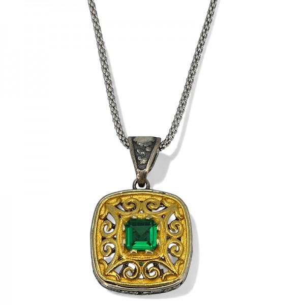 ΒΥΖΑΝΤΙΝΟ ΣΚΑΛΙΣΤΟ ΜΕΝΤΑΓΙΟΝ ΑΣΗΜΙ925 ΚΑΙ ΕΠΙΧΡΥΣΩΣΗ Κ18 ΜΕ ΠΡΑΣΙΝΟ ΖΙΡΚΟΝ  ΠΕΤΡΑ