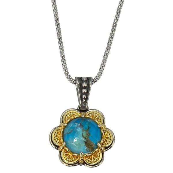 ΒΥΖΑΝΤΙΝΟ ΜΕΝΤΑΓΙΟΝ ΑΣΗΜΙ925 ΜΕ ΤΥΡΚΟΥΑΖ ΠΕΤΡΑ