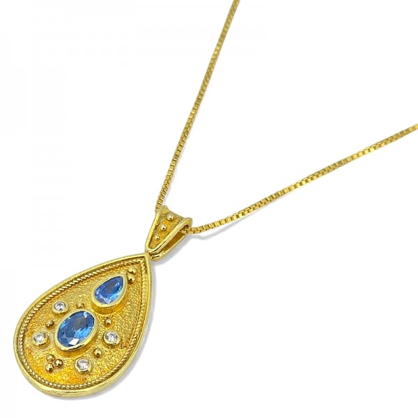 ΒΥΖΑΝΤΙΝΟ ΜΕΝΤΑΓΙΟΝ ΑΣΗΜΙ925 ΕΠΙΧΡΥΣΩΣΗ Κ18 ΚΑΙ ΖΙΡΚΟΝ ΠΕΤΡΑ