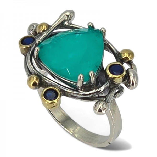 ΑΝΤΙΚΕ ΔΑΧΤΥΛΙΔΙ ΑΣΗΜΙ925 ΜΕ PARAIBA ΠΕΤΡΑ