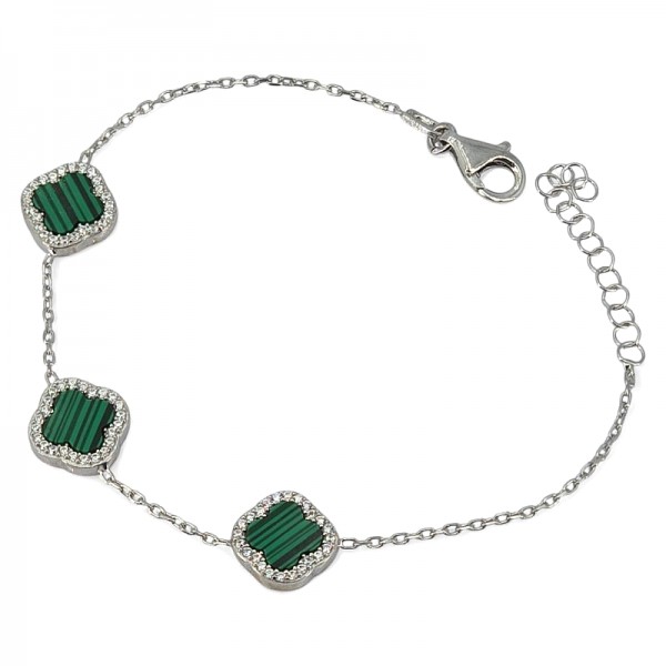 ΒΡΑΧΙΟΛΙ ΑΛΥΣΙΔΑ ΑΣΗΜΙ925 ΜΕ ΜΑΛΑΧΙΤΗ ΚΑΙ ΖΙΡΚΟΝ ΠΕΤΡΕΣ