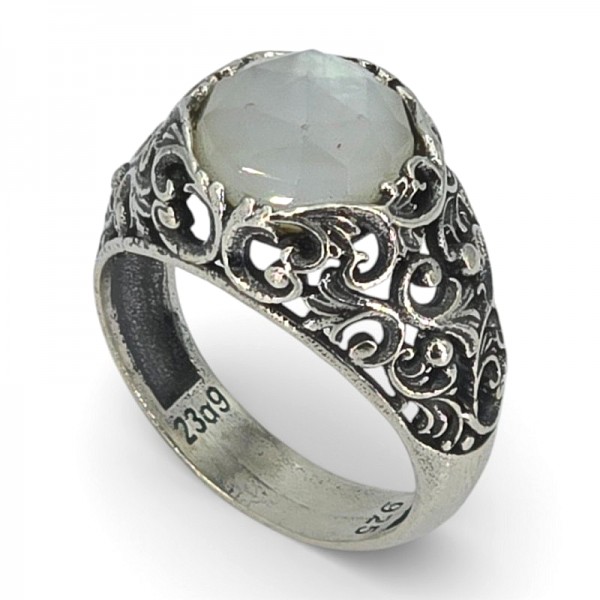 BYZANTINΟ ΣΚΑΛΙΣΤΟ ΧΕΙΡΟΠΟΙΗΤΟ ΔΑΧΤΥΛΙΔΙ ΑΣΗΜΙ925 ΜΕ ΦΙΛΝΤΙΣΙ ΠΕΤΡΑ