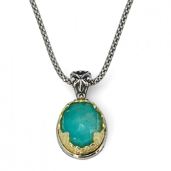 BYZANTINO METAΓΙΟΝ ΑΠΟ ΑΣΗΜΙ925 KAI AMAZONITH ΠΕΤΡΑ