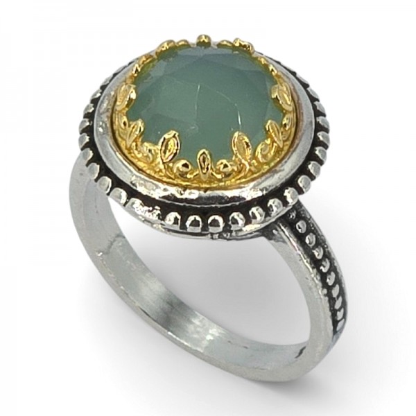 ΒΥΖΑΝΤΙΝΟ ΣΚΑΛΙΣΤΟ ΔΑΧΤΥΛΙΔΙ ΑΣΗΜΙ925 ΜΕ ΕΠΙΧΡΥΣΩΣΗ Κ18 ΚΑΙ ΑΜΑΖΟΝΙΤΗ ΠΕΤΡΑ