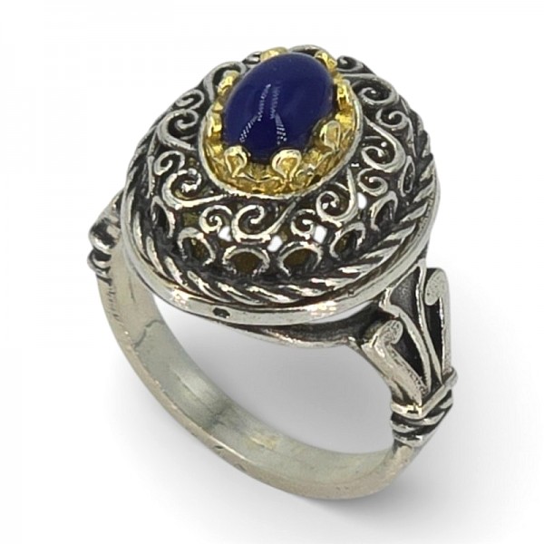 ΒΥΖΑΝΤΙΝΟ ΔΑΧΤΥΛΙΔΙ ΑΣΗΜΙ925 ΜΕ ΕΠΙΧΡΥΣΩΣΗ Κ18 ΚΑΙ ΛΑΠΙΣ ΠΕΤΡΑ