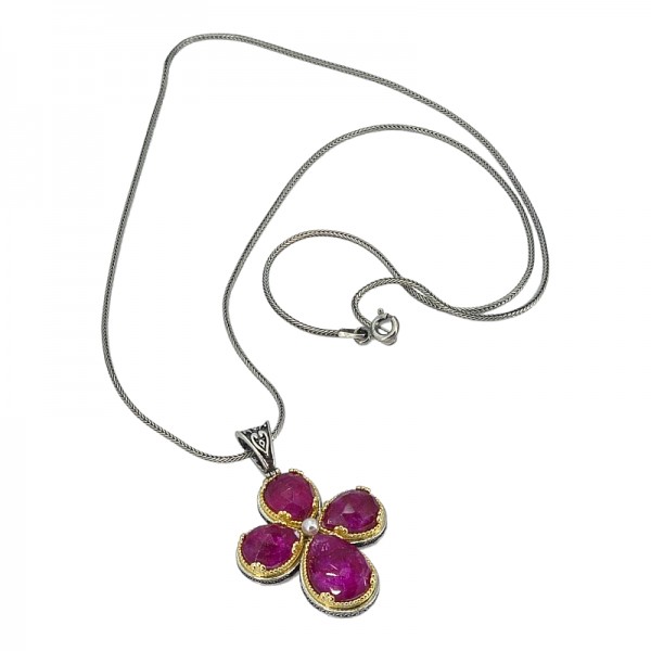 ΒΥΖΑΝΤΙΝΟΣ ΧΕΙΡΟΠΟΙΗΤΟΣ ΣΤΑΥΡΟΣ ΑΣΗΜΙ925 ΜΕ ΡΟΥΜΠΙΝΙ ΠΕΤΡΕΣ ΚΑΙ ΜΑΡΓΑΡΙΤΑΡΙ