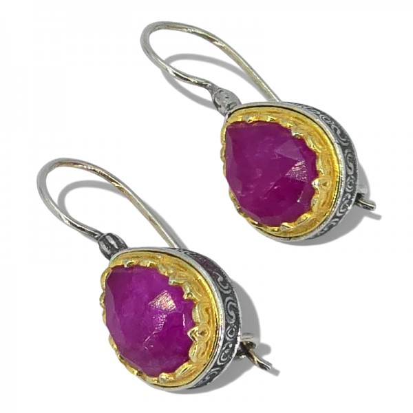 ΒΥΖΑΝΤΙΝΑ ΣΚΟΥΛΑΡΙΚΙΑ ΑΣΗΜΙ925 ΕΠΙΧΡΥΣΩΣΗ Κ18 ΜΕ ΡΟΥΜΠΙΝΙ ΠΕΤΡΑ