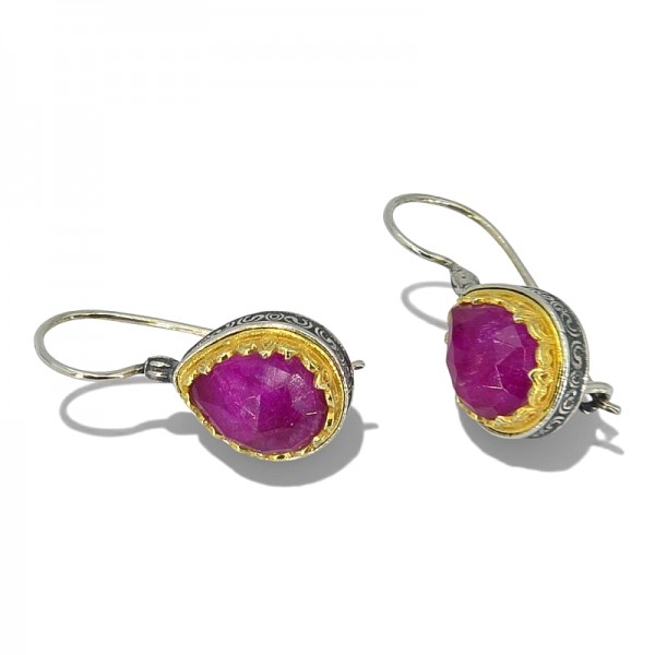 ΒΥΖΑΝΤΙΝΑ ΣΚΟΥΛΑΡΙΚΙΑ ΑΣΗΜΙ925 ΕΠΙΧΡΥΣΩΣΗ Κ18 ΜΕ ΡΟΥΜΠΙΝΙ ΠΕΤΡΑ