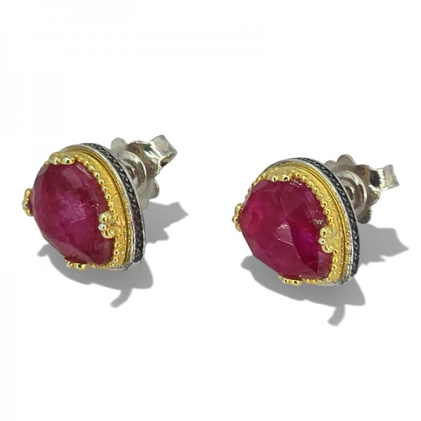 ΒΥΖΑΝΤΙΝΑ ΚΑΡΦΩΤΑ ΣΚΟΥΛΑΡΙΚΙΑ ΑΣΗΜΙ 925 ΜΕ ΕΠΙΧΡΥΣΩΣΗ Κ18 ΚΑΙ ΡΟΥΜΠΙΝΙ ΠΕΤΡΑ