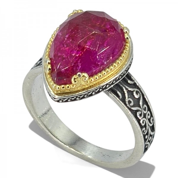 ΒΥΖΑΝΤΙΝΟ ΔΑΧΤΥΛΙΔΙ ΑΣΗΜΙ925 ΜΕ ΕΠΙΧΡΥΣΩΣΗ Κ18 ΚΑΙ ΡΟΥΜΠΙΝΙ ΠΕΤΡΑ