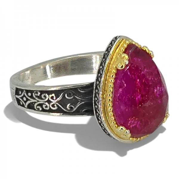 ΒΥΖΑΝΤΙΝΟ ΔΑΧΤΥΛΙΔΙ ΑΣΗΜΙ925 ΜΕ ΕΠΙΧΡΥΣΩΣΗ Κ18 ΚΑΙ ΡΟΥΜΠΙΝΙ ΠΕΤΡΑ