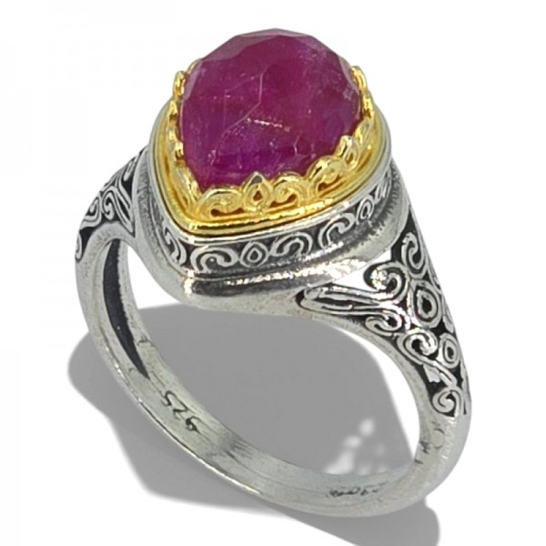 ΒΥΖΑΝΤΙΝΟ ΔΑΧΤΥΛΙΔΙ ΑΣΗΜΙ925 ΜΕ ΕΠΙΧΡΥΣΩΣΗ Κ18 ΚΑΙ ΡΟΥΜΠΙΝΙ ΠΕΤΡΑ