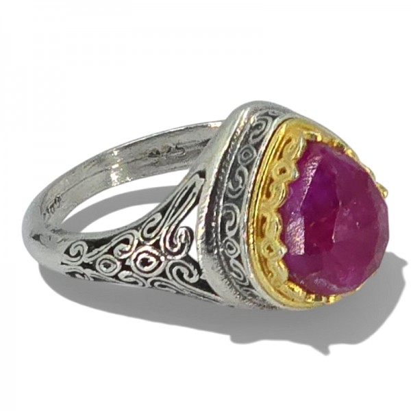 ΒΥΖΑΝΤΙΝΟ ΔΑΧΤΥΛΙΔΙ ΑΣΗΜΙ925 ΜΕ ΕΠΙΧΡΥΣΩΣΗ Κ18 ΚΑΙ ΡΟΥΜΠΙΝΙ ΠΕΤΡΑ