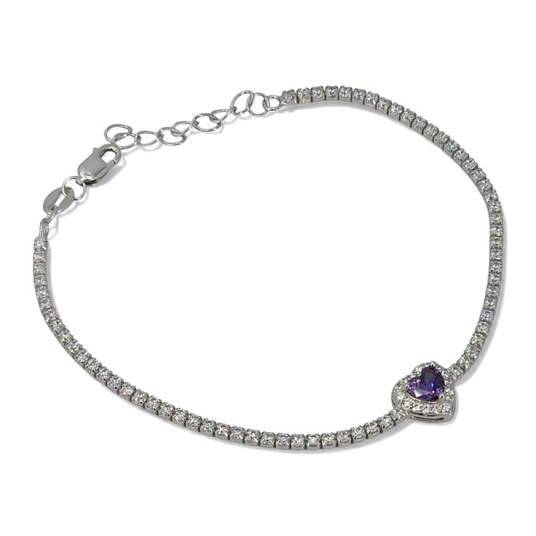 ΒΡΑΧΙΟΛΙ ΡΙΒΙΕΡΑ  ΚΑΡΔΙΑ ΑΣΗΜΙ925 ΕΠΙΠΛΑΤΙΝΩΜΕΝΟ ΜΕ ΖΙΡΚΟΝ ΠΕΤΡΕΣ