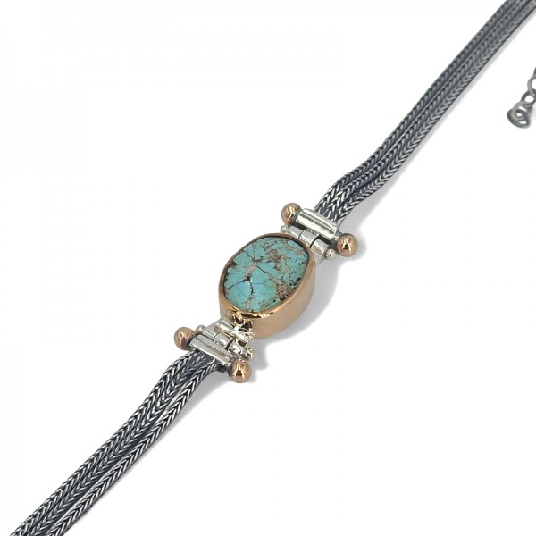 ΑΛΥΣΙΔΩΤΟ ΧΕΙΡΟΠΟΙΗΤΟ ΒΡΑΧΙΟΛΙ ΑΣΗΜΙ925 ΜΕ ΤΥΡΚΟΥΑΖ ΠΕΤΡΑ