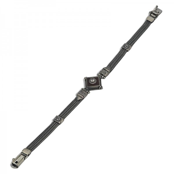 ΑΝΤΙΚΕ ΑΛΥΣΙΔΩΤΟ ΒΡΑΧΙΟΛΙ ΑΣΗΜΙ925 ΜΕ ΚΟΡΝΕΟΛΗ ΚΑΙ ΖΙΡΚΟΝ ΠΕΤΡΑ