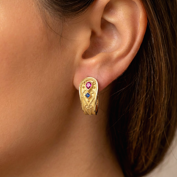 ΚΑΡΦΩΤΑ ΒΥΖΑΝΤΙΝΑ ΣΚΟΥΛΑΡΙΚΙΑ ΑΣΗΜΙ925 ΜΕ ΕΠΙΧΡΥΣΩΣΗ Κ18 ΚΑΙ ΛΑΠΙΣ ΠΕΤΡΑ