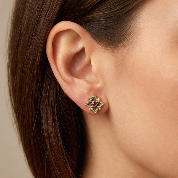 ΚΑΡΦΩΤΑ ΒΥΖΑΝΤΙΝΑ ΣΚΟΥΛΑΡΙΚΙΑ ΑΣΗΜΙ925 ΜΕ ΕΠΙΧΡΥΣΩΣΗ Κ18 ΚΑΙ ΖΙΡΚΟΝ ΠΕΤΡΕΣ