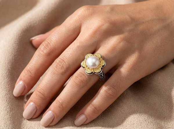 ΔΙΧΡΩΜΟ ΒΥΖΑΝΤΙΝΟ ΔΑΧΤΥΛΙΔΙ ΑΣΗΜΙ925 ΜΕ ΦΙΛΝΤΙΣΙ ΧΑΛΑΖΙΑ ΠΕΤΡΑ