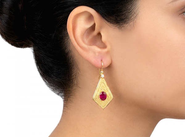 ΒΥΖΑΝΤΙΝΑ ΣΚΟΥΛΑΡΙΚΙΑ ΑΣΗΜΙ925 ΜΕ ΕΠΙΧΡΥΣΩΣΗ Κ18 ΚΑΙ ΡΟΥΜΠΙΝΟΓΡΑΝΑΔΑ ΠΕΤΡΑ