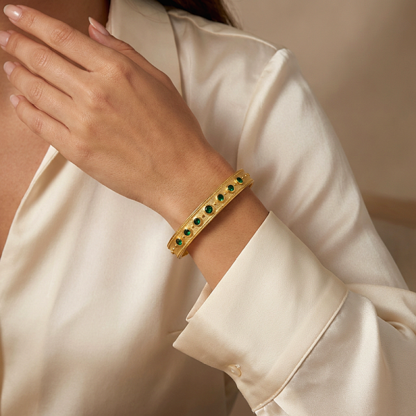 ΒΥΖΑΝΤΙΝΟ ΔΙΧΡΩΜΟ ΒΡΑΧΙΟΛΙ ΑΣΗΜΙ925 ΜΕ ΕΠΙΧΡΥΣΩΣΗ Κ18 ΚΑΙ ΡΟΥΜΠΙΝΟΓΡΑΝΑΔΑ ΠΕΤΡΑ