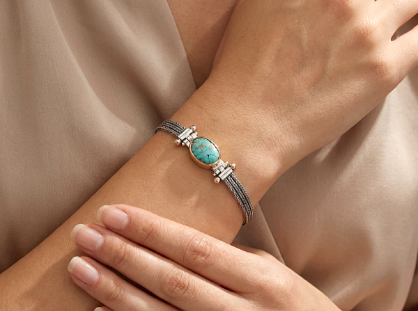 ΑΛΥΣΙΔΩΤΟ ΒΡΑΧΙΟΛΙ ΑΣΗΜΙ925 ΜΕ ΤΥΡΚΟΥΑΖ ΠΕΤΡΑ