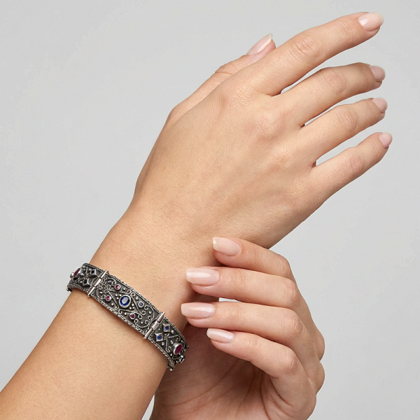 ΧΕΙΡΟΠΟΙΗΤΟ ΒΥΖΑΝΤΙΝΟ ΒΡΑΧΙΟΛΙ ΑΣΗΜΙ 925 ΜΕ ΦΕΓΓΑΡΟΠΕΤΡΑ