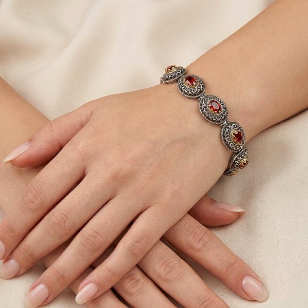 ΧΕΙΡΟΠΟΙΗΤΟ ΒΥΖΑΝΤΙΝΟ ΒΡΑΧΙΟΛΙ ΑΣΗΜΙ925 ΜΕ ΓΡΑΝΑΔΑ ΠΕΤΡΑ ΚΑΙ ΕΠΙΧΡΥΣΩΣΗ Κ18