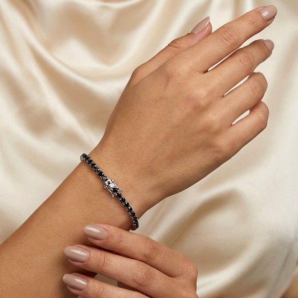 ΒΡΑΧΙΟΛΙ ΡΙΒΙΕΡΑ ΑΣΗΜΙ925 ΜΕ ΜΑΥΡΑ ΖΙΡΚΟΝ ΠΕΤΡΕΣ