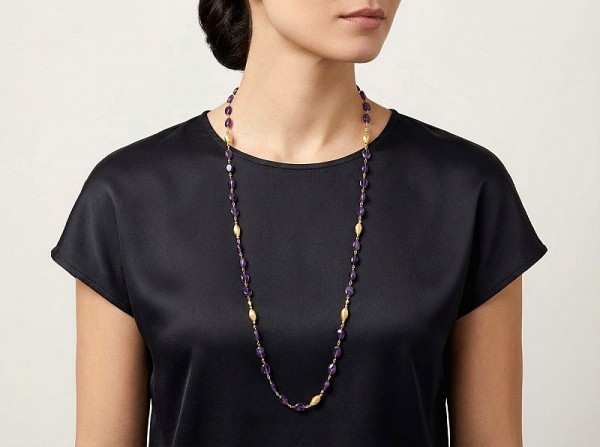 ΜΑΚΡΥ ΚΟΛΙΕ ΑΣΗΜΙ925 ΕΠΙΧΡΥΣΩΣΗ Κ18 ΣΕΙΡΕ ΜΕ ΟΡΥΚΤΕΣ ΠΕΤΡΕΣ ΑΜΕΘΥΣΤΟ