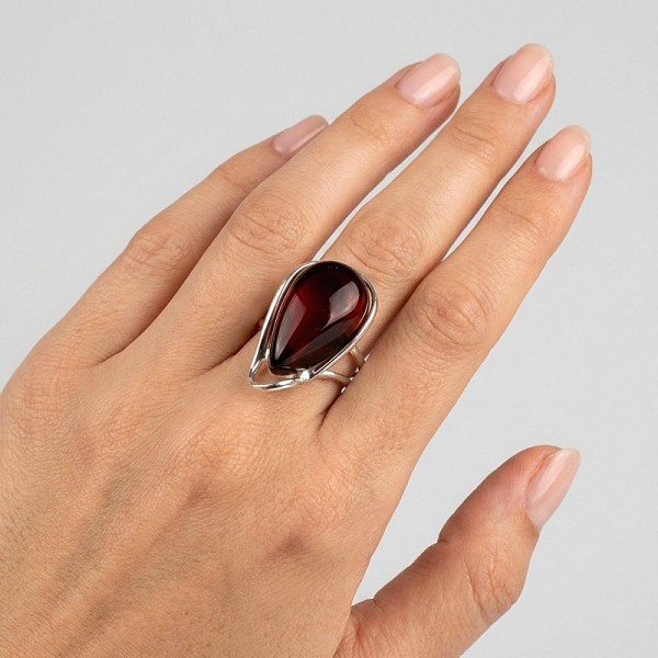 ΧΕΙΡΟΠΟΙΗΤΟ ΔΑΧΤΥΛΙΔΙ ΑΠΟ ΑΣΗΜΙ925 ΜΕ ΚΟΚΚΙΝΟ ΚΕΧΡΙΜΠΑΡΙ