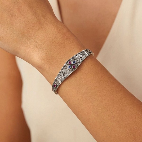 ΒΥΖΑΝΤΙΝΟ ΧΕΙΡΟΠΟΙΗΤΟ ΒΡΑΧΙΟΛΙ ΑΠΟ ΑΣΗΜΙ925 ΜΕ ΓΡΑΝΑΔΑ ΚΑΙ ΖΙΡΚΟΝ ΠΕΤΡΕΣ