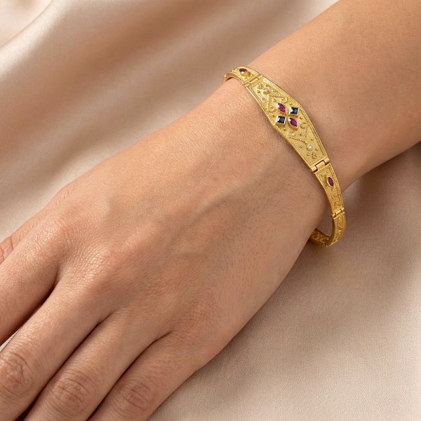 ΒΥΖΑΝΤΙΝΟ ΧΕΙΡΟΠΟΙΗΤΟ ΒΡΑΧΙΟΛΙ ΑΣΗΜΙ925 ΕΠΙΧΡΥΣΩΣΗ Κ18 ΚΑΙ ΖΙΡΚΟΝ ΠΕΤΡΕΣ