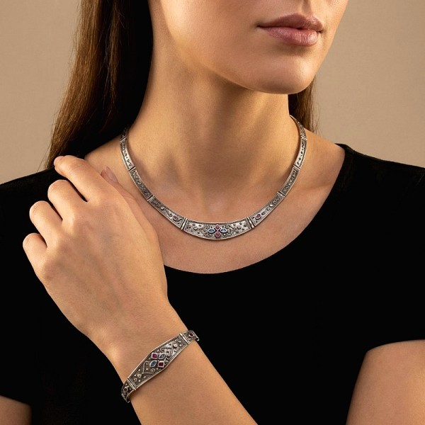 ΒΥΖΑΝΤΙΝΟ ΧΕΙΡΟΠΟΙΗΤΟ ΒΡΑΧΙΟΛΙ ΑΠΟ ΑΣΗΜΙ925 ΜΕ ΓΡΑΝΑΔΑ ΚΑΙ ΖΙΡΚΟΝ ΠΕΤΡΕΣ