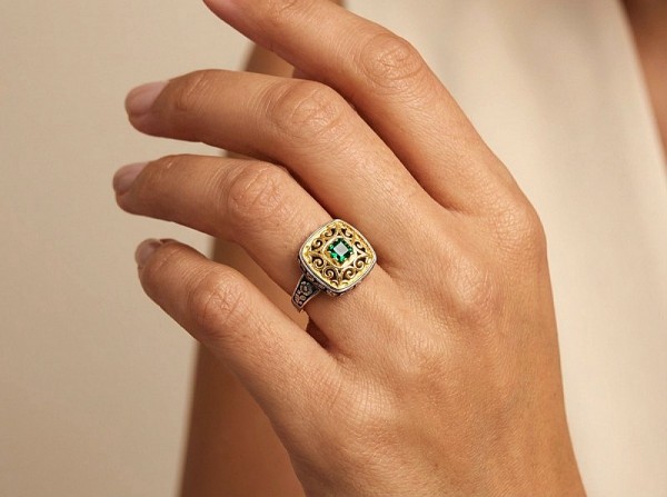 ΒΥΖΑΝΤΙΝΟ ΣΚΑΛΙΣΤΟ ΔΑΧΤΥΛΙΔΙ ΑΣΗΜΙ925 ΜΕ ΕΠΙΧΡΥΣΩΣΗ Κ18 ΚΑΙ ΦΙΛΝΤΙΣΙ ΠΕΤΡΑ