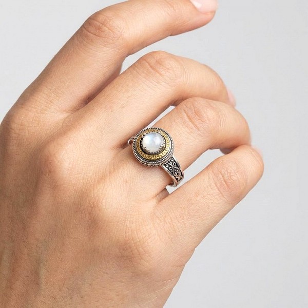 ΧΕΙΡΟΠΟΙΗΤΟ ΒΥΖΑΝΤΙΝΟ ΔΑΧΤΥΛΙΔΙ ΑΣΗΜΙ925 ΜΕ ΦΙΛΝΤΙΣΙ ΠΕΤΡΑ