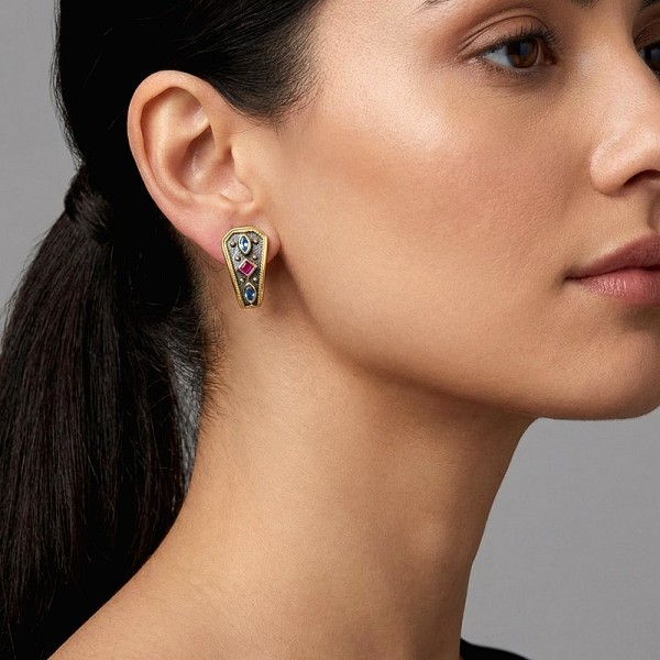 ΚΑΡΦΩΤΑ ΒΥΖΑΝΤΙΝΑ ΣΚΟΥΛΑΡΙΚΙΑ ΑΣΗΜΙ925 ΜΕ ΕΠΙΧΡΥΣΩΣΗ Κ18 ΚΑΙ ΖΙΡΚΟΝ ΠΕΤΡΕΣ