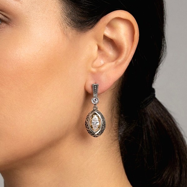 ANTIKE ΣΚΟΥΛΑΡΙΚΙΑ ΑΣΗΜΙ 925 ΕΠΙΧΡΥΣΩΣΗ Κ18 KAI ΖΙΡΚΟΝ ΠΕΤΡΑ