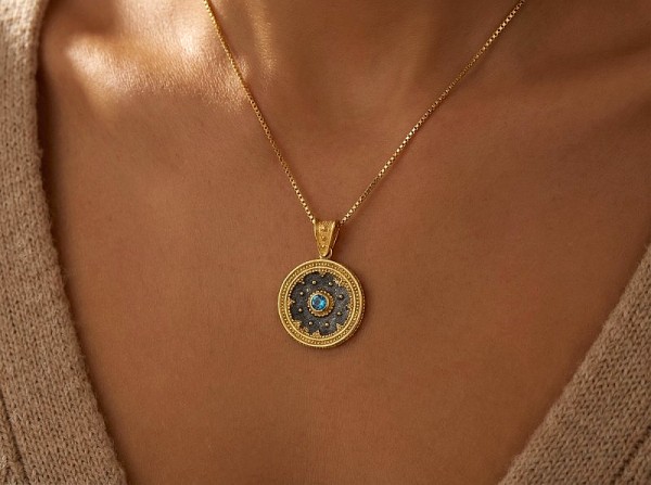 ΒΥΖΑΝΤΙΝΟ ΔΙΧΡΩΜΟ ΜΕΝΤΑΓΙΟΝ ΑΠΟ ΑΣΗΜΙ925 ΕΠΙΧΡΥΣΩΣΗ Κ18 ΚΑΙ ΖΙΡΚΟΝ ΠΕΤΡΑ